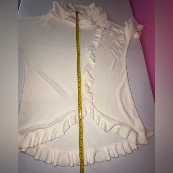 Cream Cowl Neck Sweater with Asymmetrical Ruffle - Picture 9 of 13